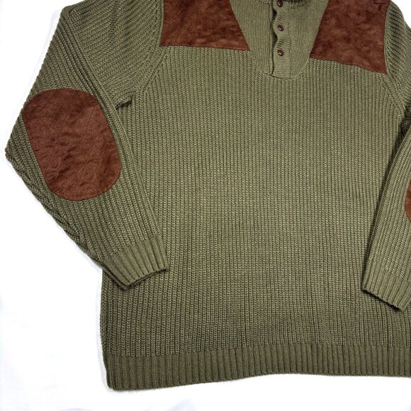 Boulder Creek Green Knit Henley Sweater Suede Elbow/Shoulder Patch Mens 3XLT - Picture 3 of 9